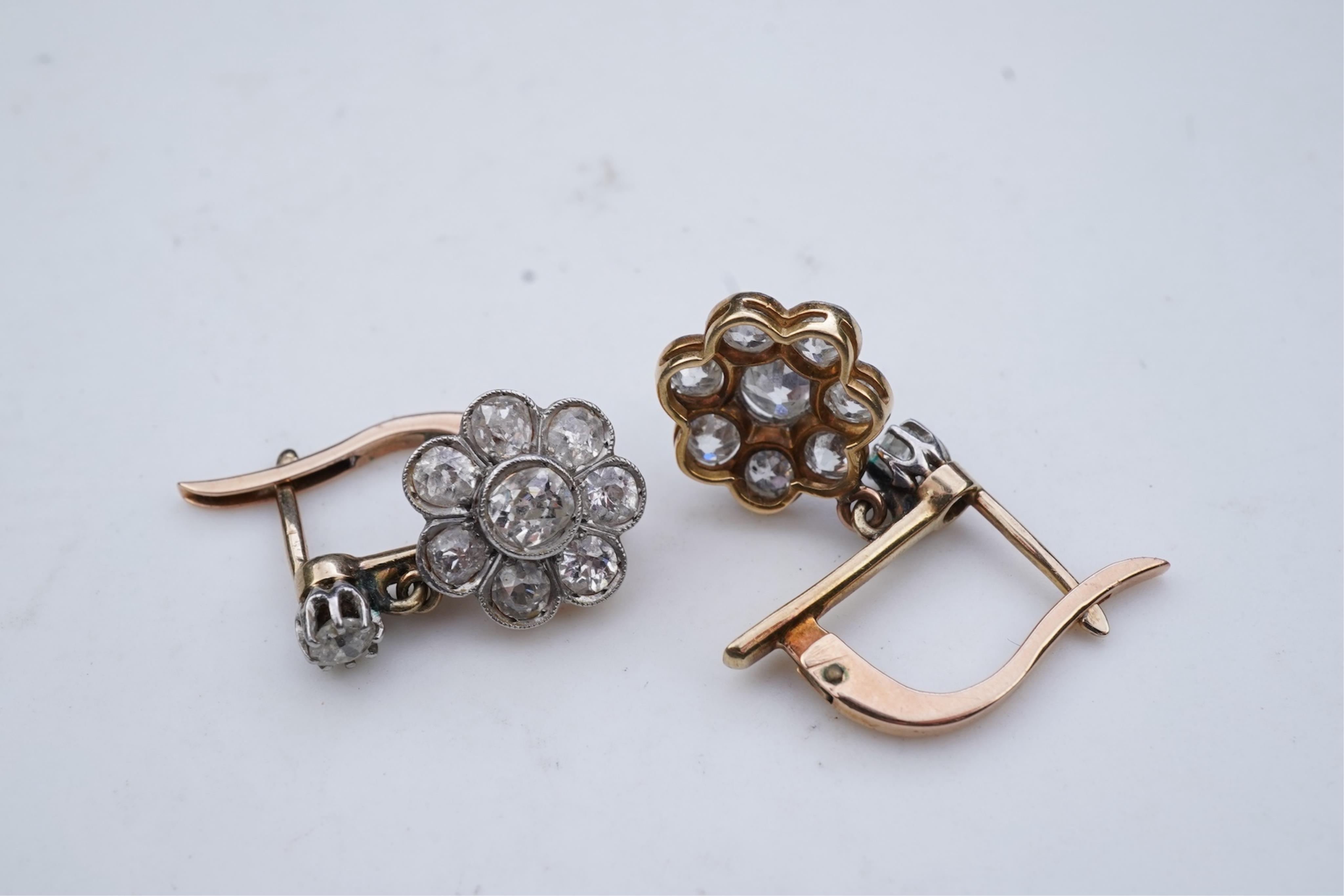 A pair of Edwardian diamond earrings, early 20th century